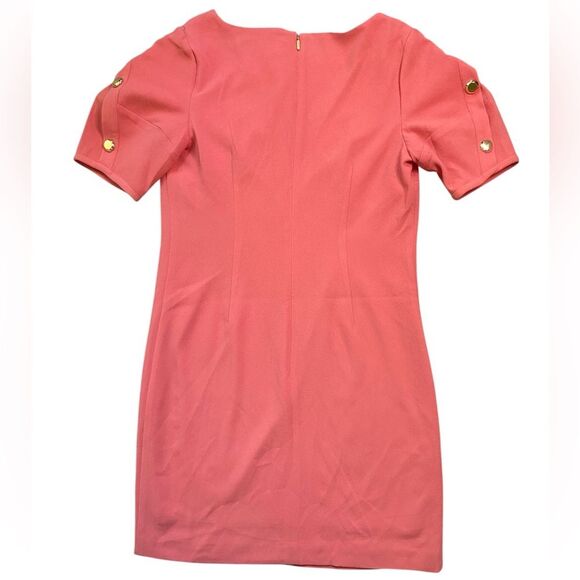 Trina Turk Coral Lemonade Short Sleeve V-Neck Sheath Mini Dress - Picture 6 of 13